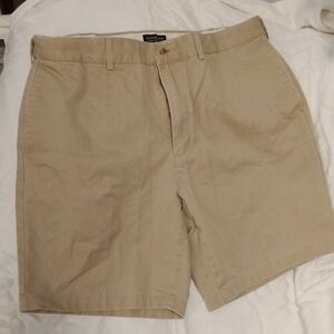 Lands End Khaki Flat Front Men's Shorts, Comfort Waist